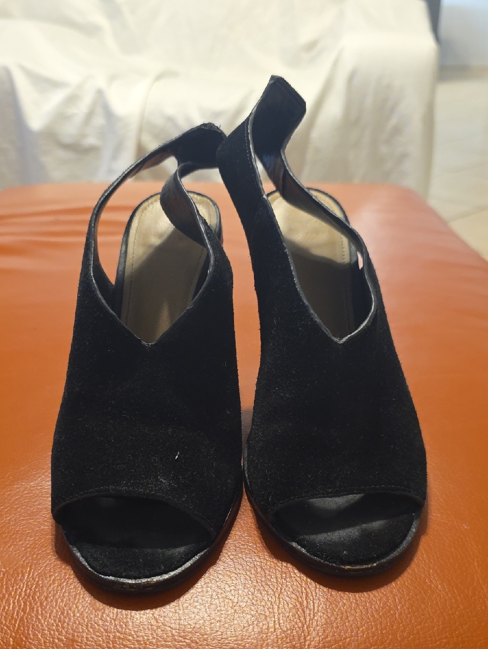 Marc Fisher Black Suede Peep-Toe Slingback Heels